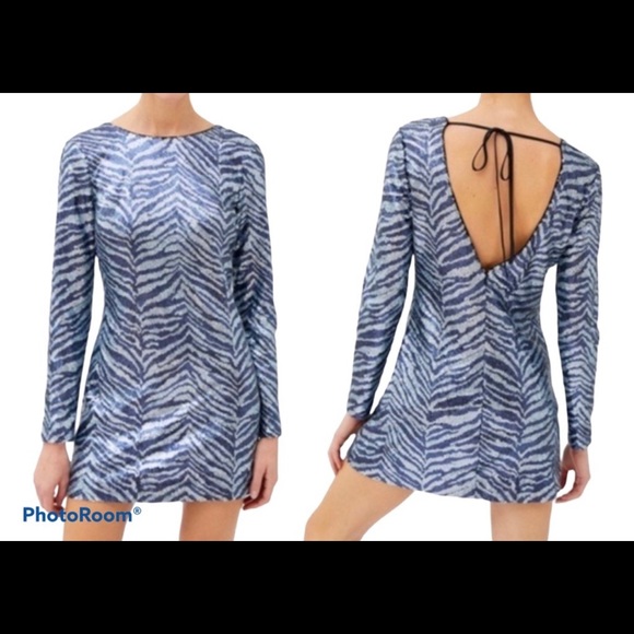 URBAN OUTFITTERS Zebra Sequin Mini Dress Navy Blue S/P - Picture 1 of 17